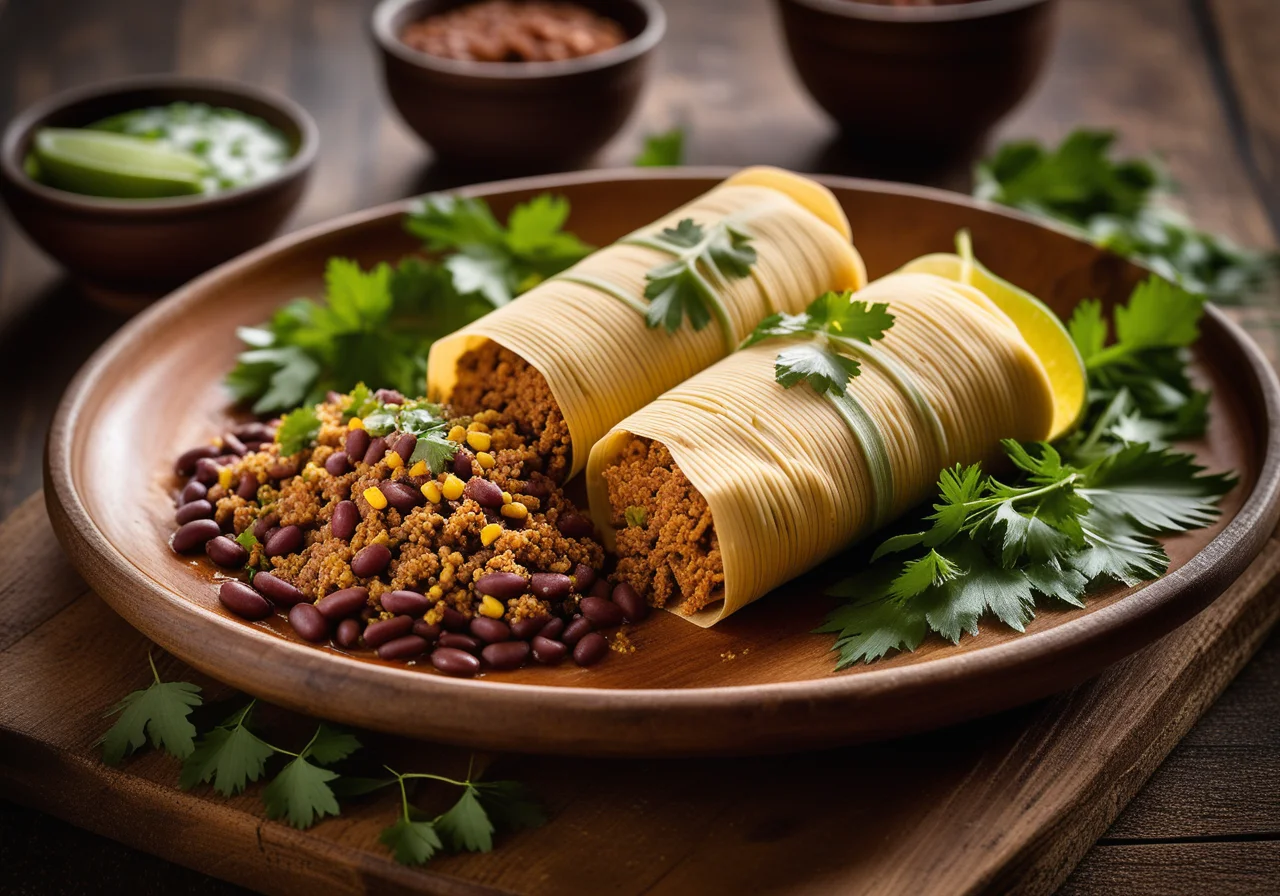 Duck with Beans in Corn Leaf