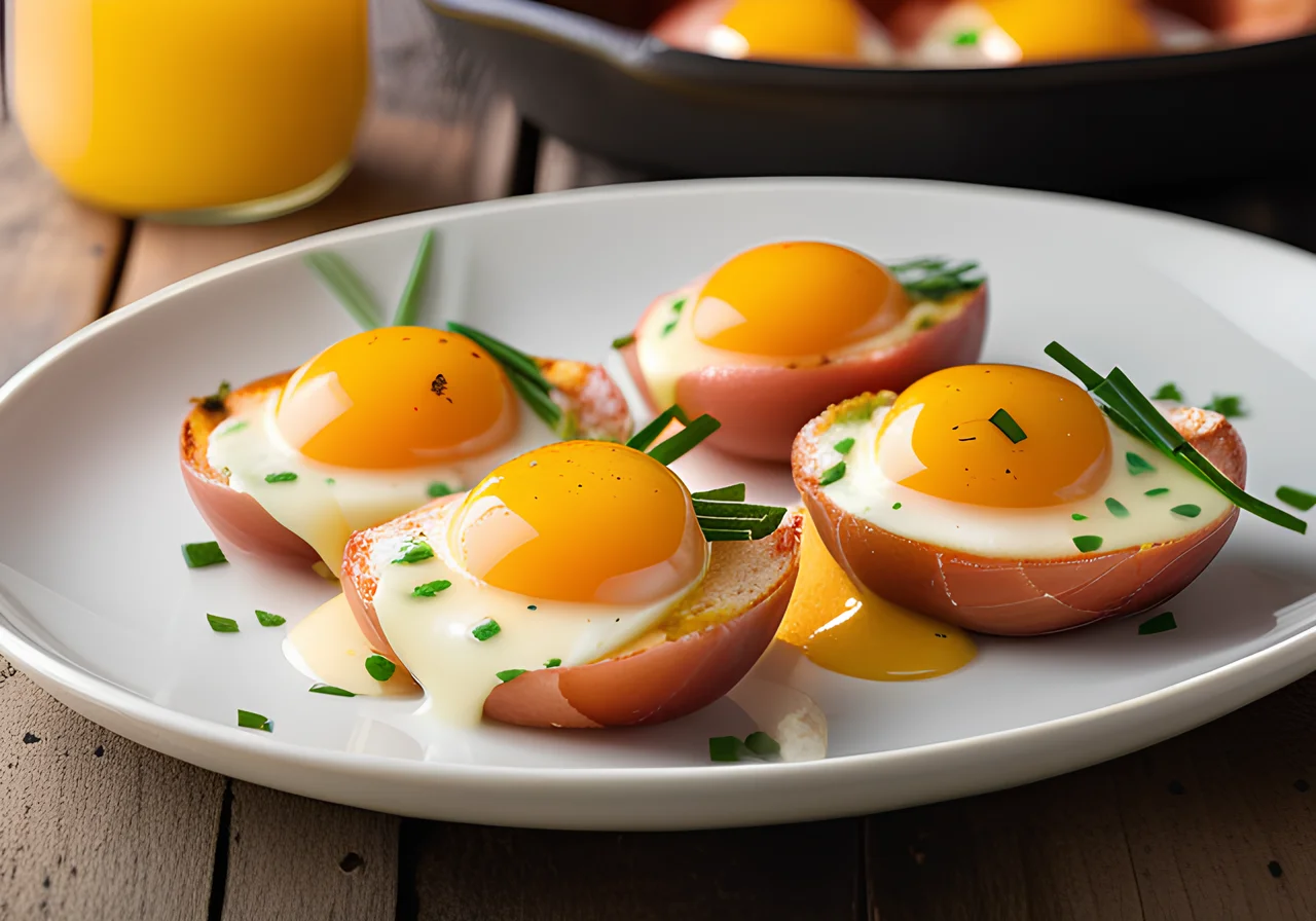 Baked Eggs with Ham and Cheese