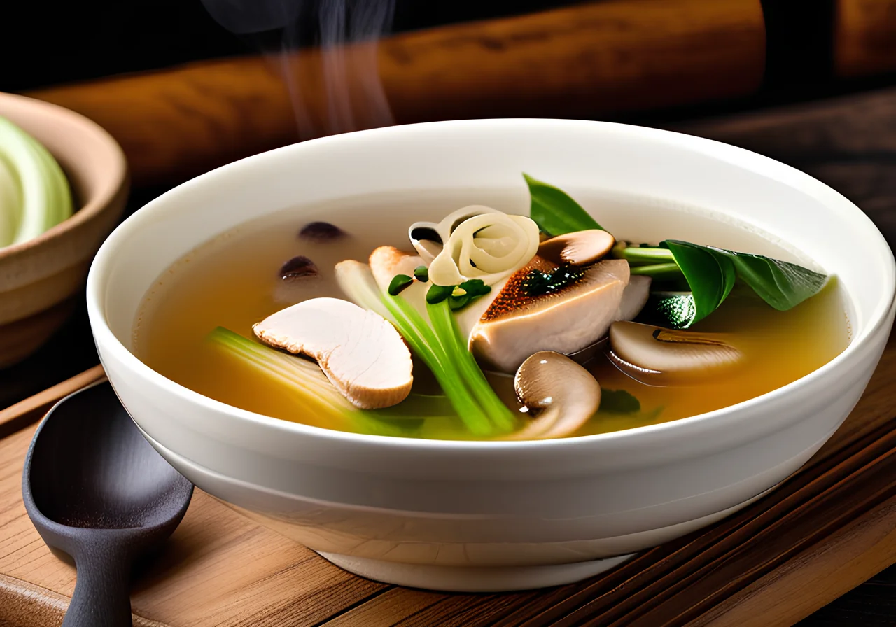 Chicken Soup with Pak Choi and Mu-Err Mushrooms