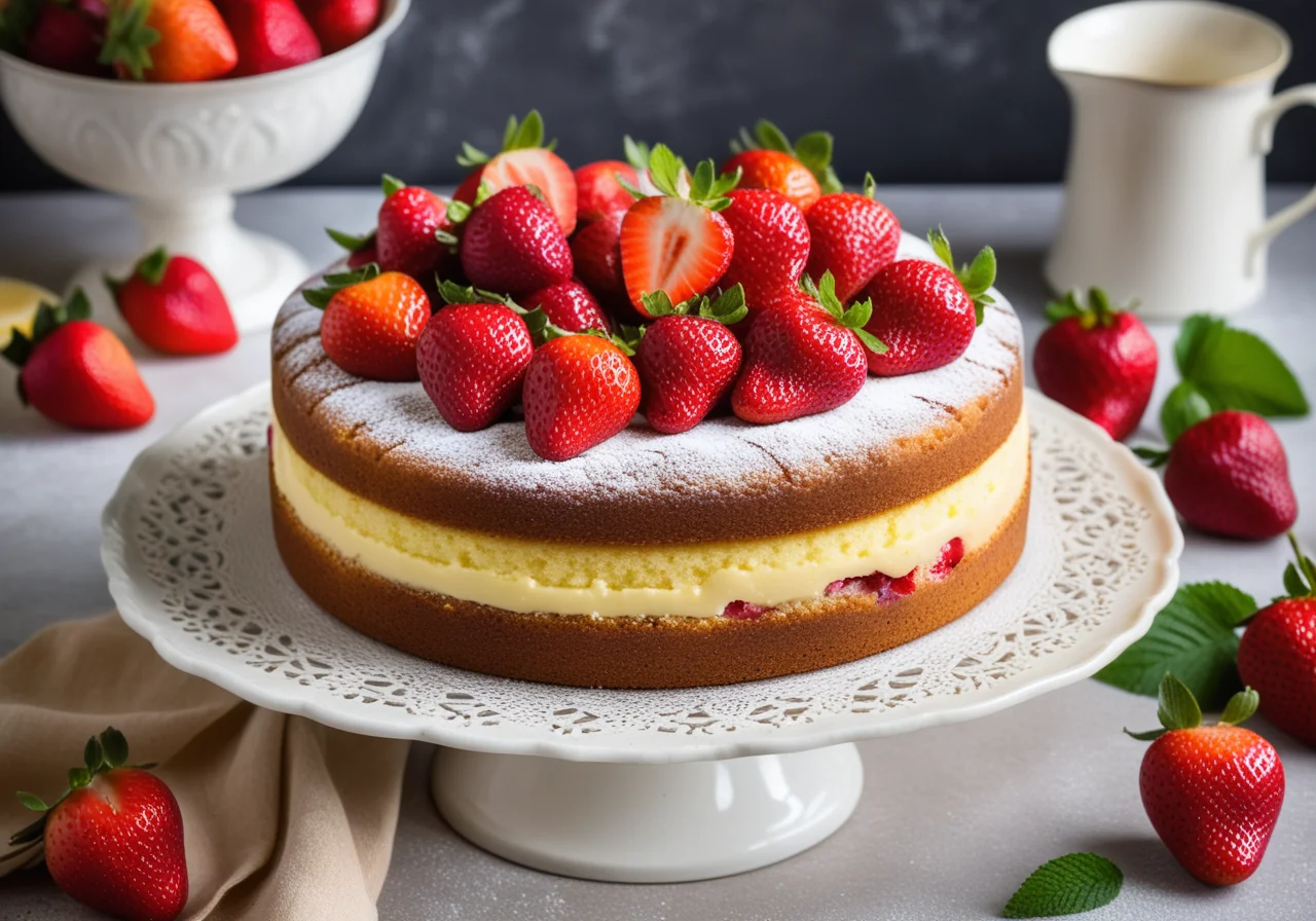 Lemon Cake with Strawberries