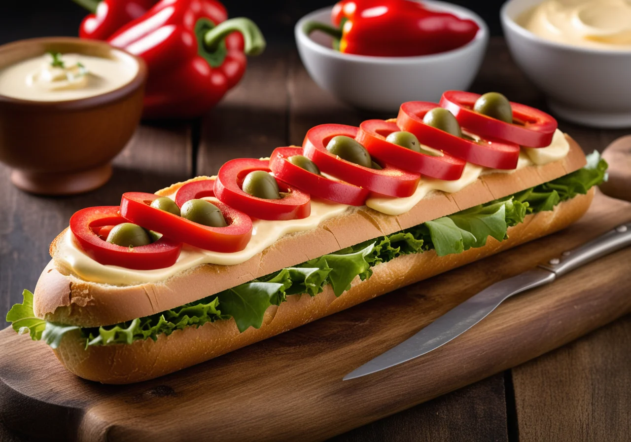 Baguette Sandwich Garnished as a Snake