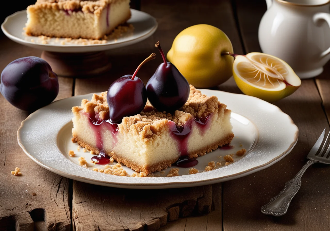 Crumb Cake with Plums and Pears