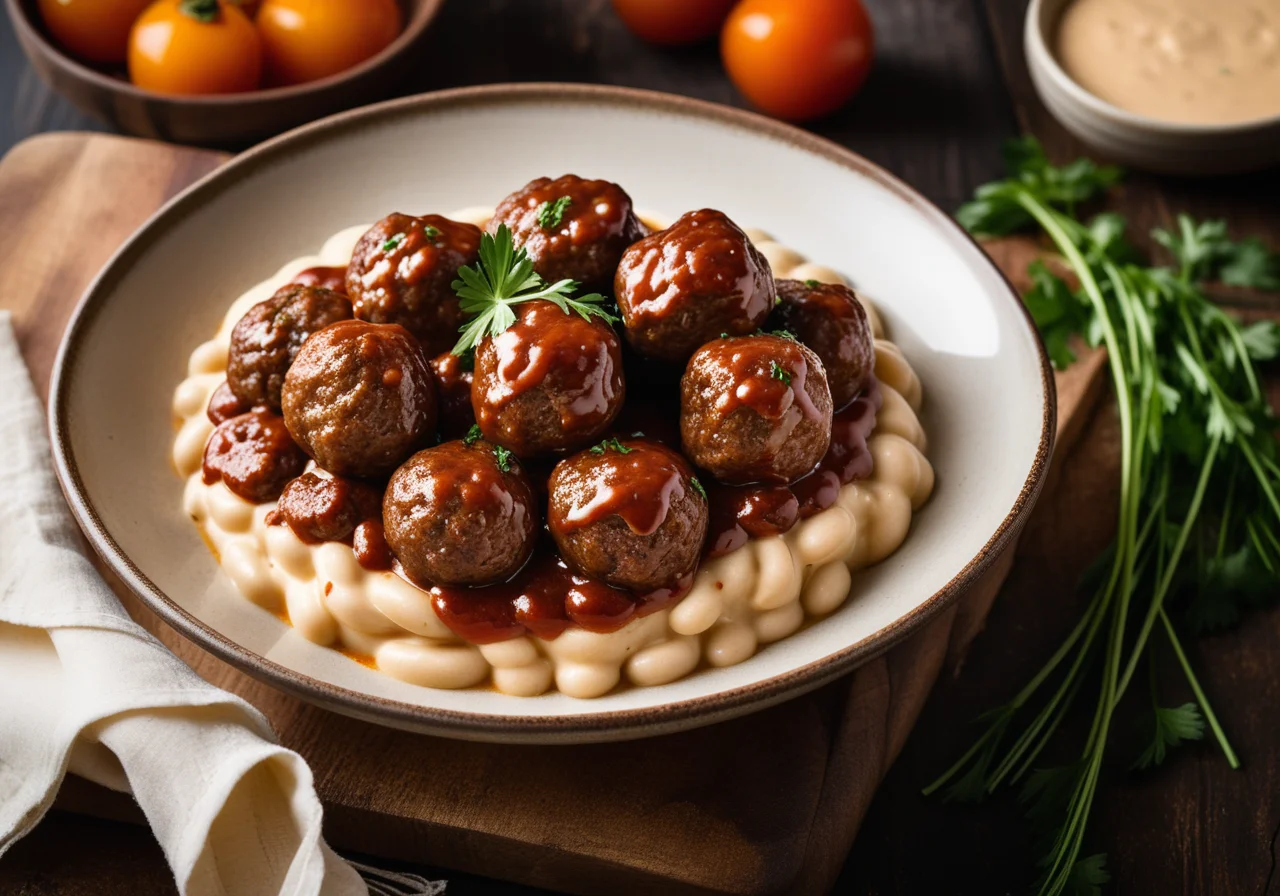Meatballs in Tomato Garlic Sauce on Beans