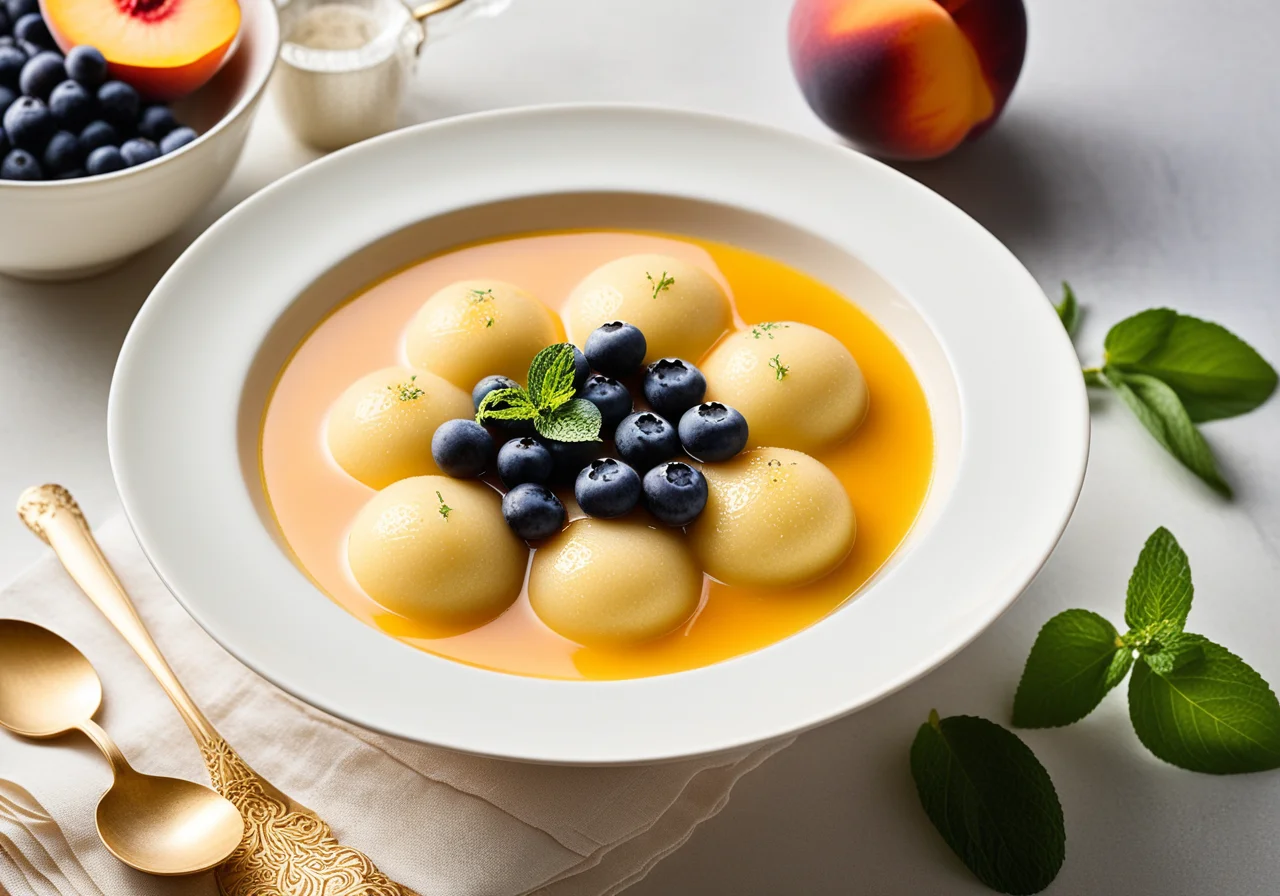 Peach Soup with Semolina Dumplings