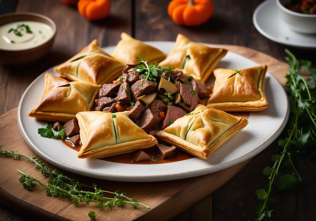 Small Puff Pastry Pockets with Beef and Mushrooms