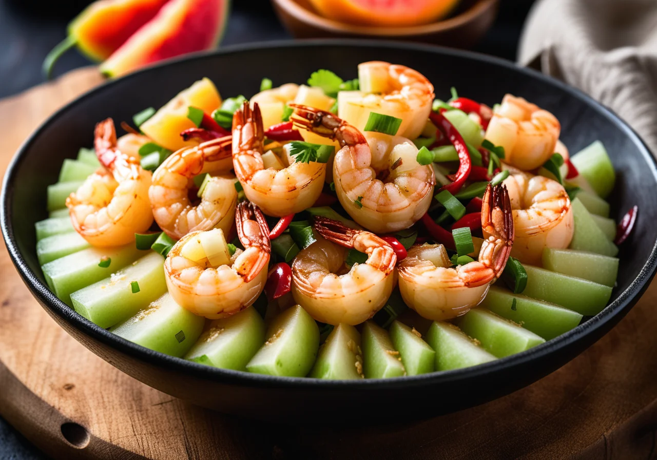 Melon Salad with Fried Shrimp