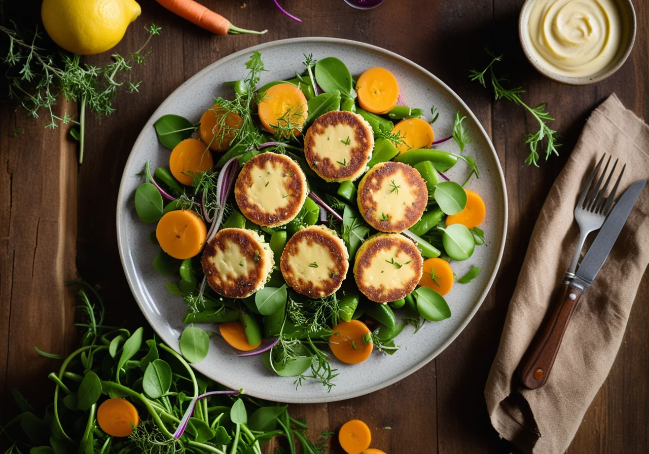 Quark Patties with Vegetable Salad