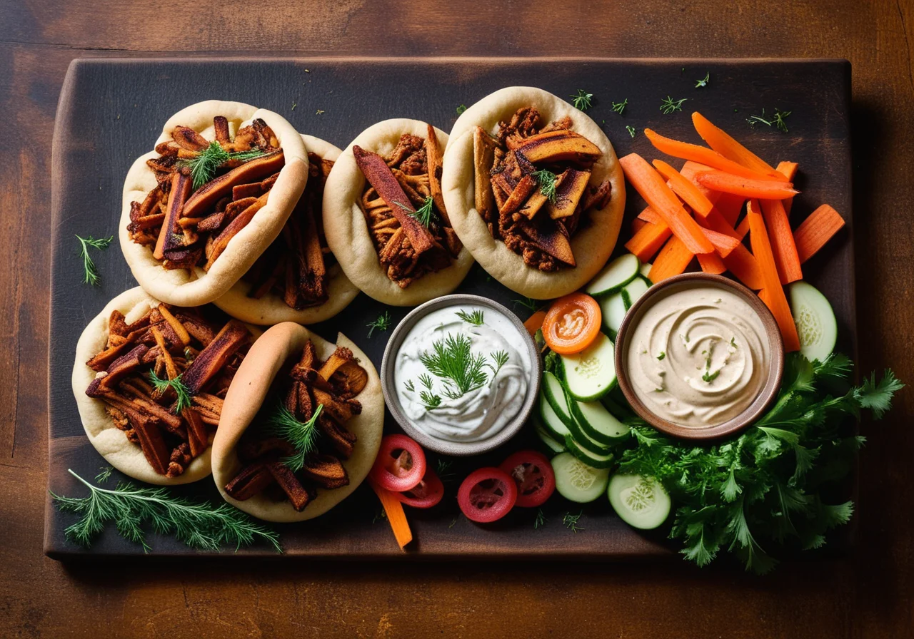 Vegan Shawarmas with Pulled Jackfruit and Tzatziki