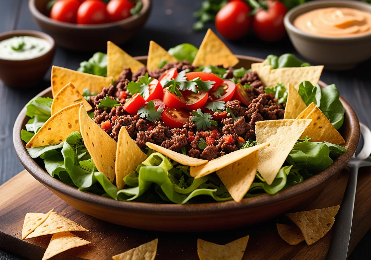Salad with Tacos in Mexican Style