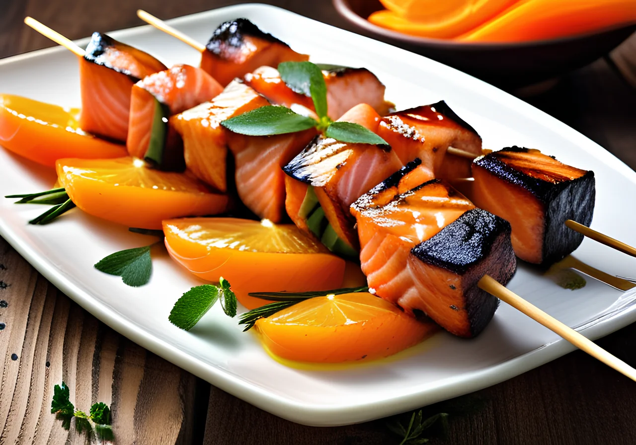 Salmon Skewers with Carrot Salad