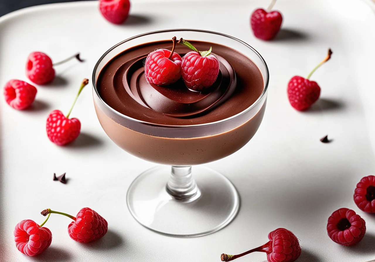 Mousse au chocolat with cherries and berries