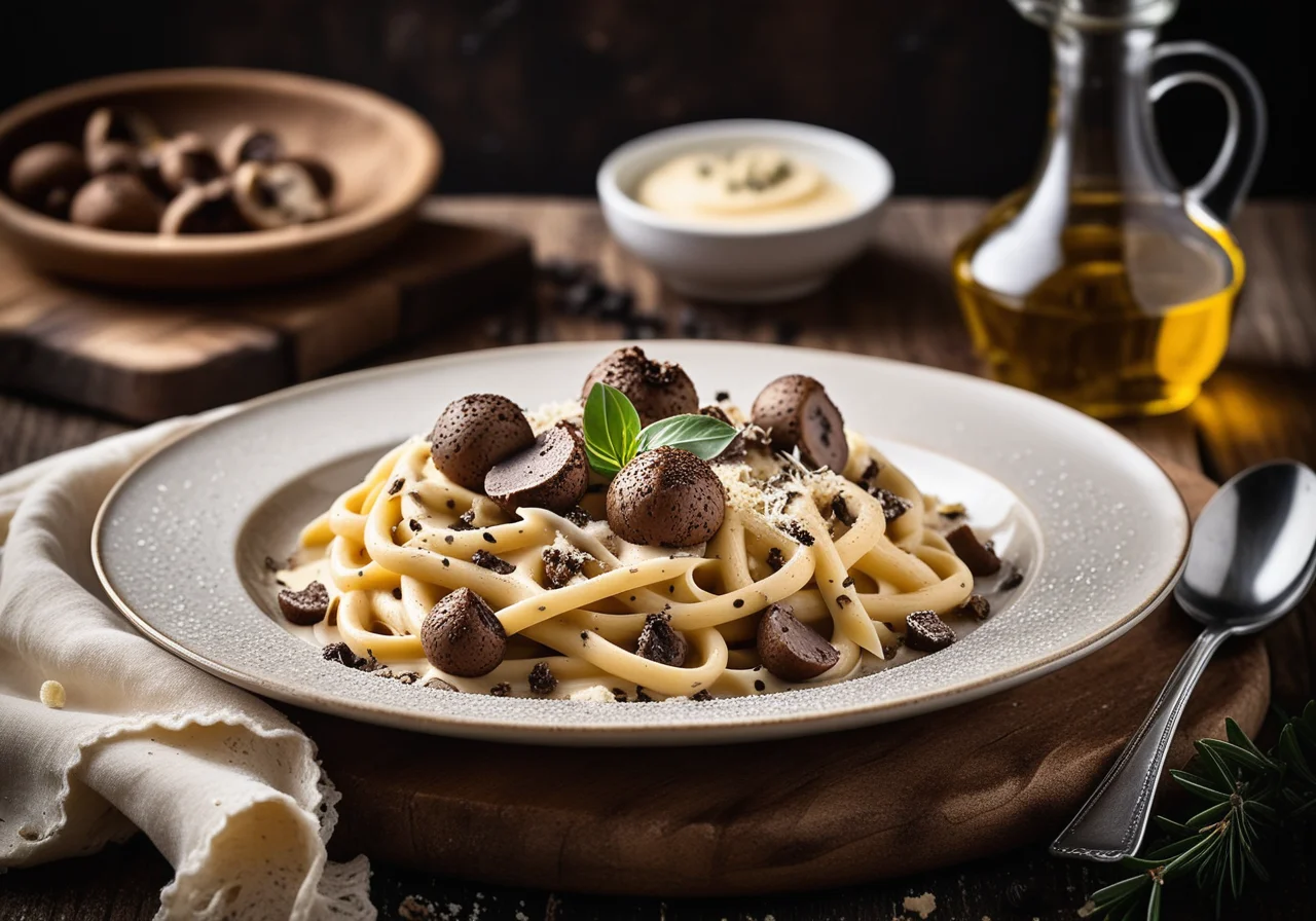 Pasta with Cream Sauce and Shaved Truffles