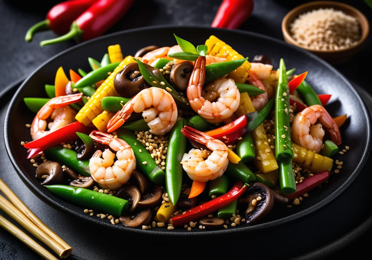 Vegetable Stir-Fry with Shrimp and Rice