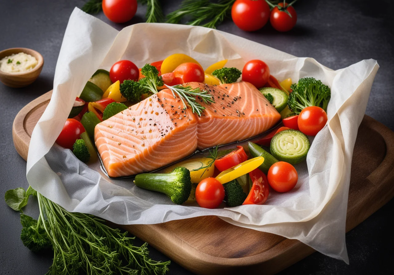 Salmon Trout Fillet with Vegetables in Parchment