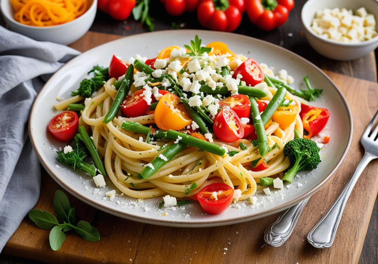Spaghetti with Summer Vegetables and Feta