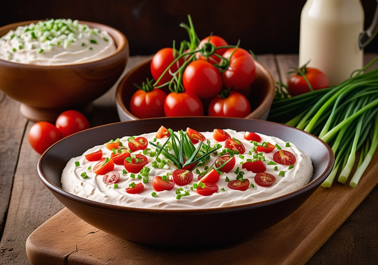 Quark with Spring Onions and Tomatoes served with Bread