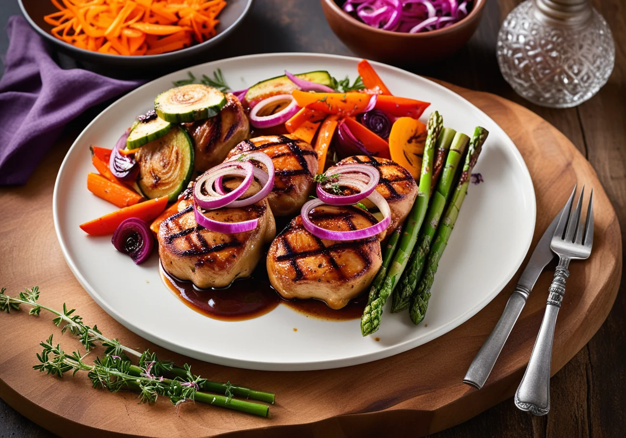 Hähnchenkeule mit buntem Gemüse