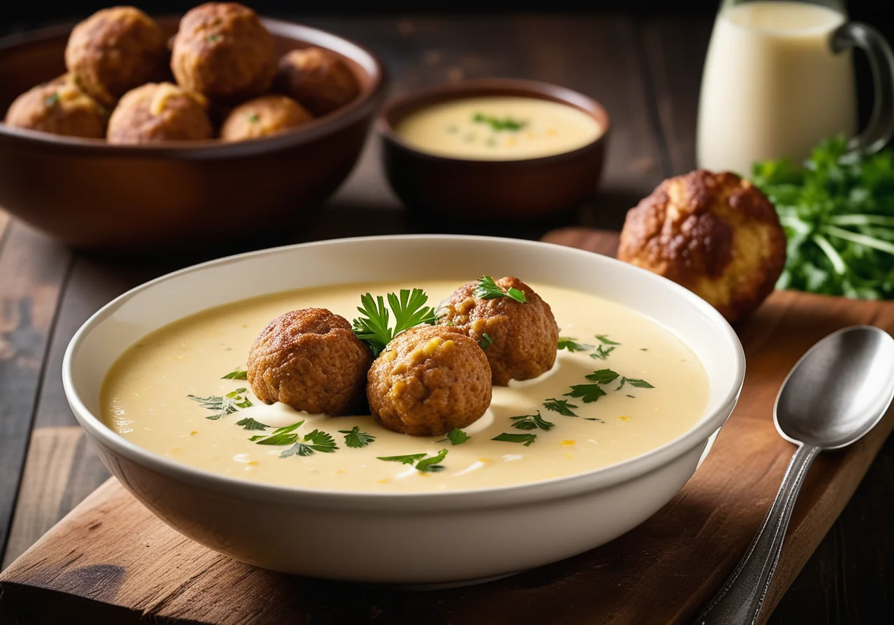 Corn Potato Soup with Pork Meatballs