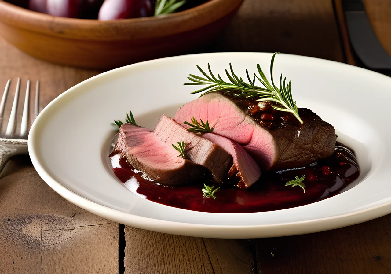 Venison Fillet with Herb Mashed Potatoes and Red Wine Sauce