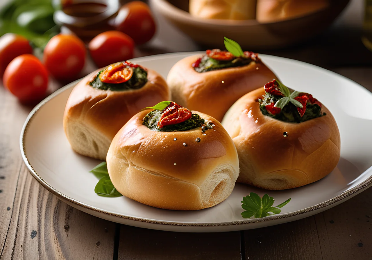 Bread Rolls with Dried Tomatoes and Basil