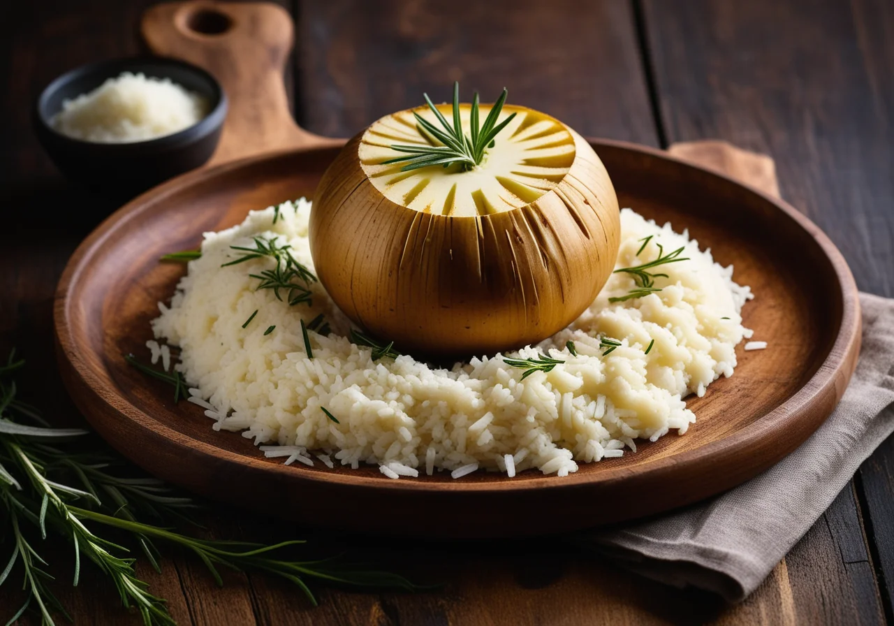 Kohlrabi stuffed with vegetables, rice, and parmesan