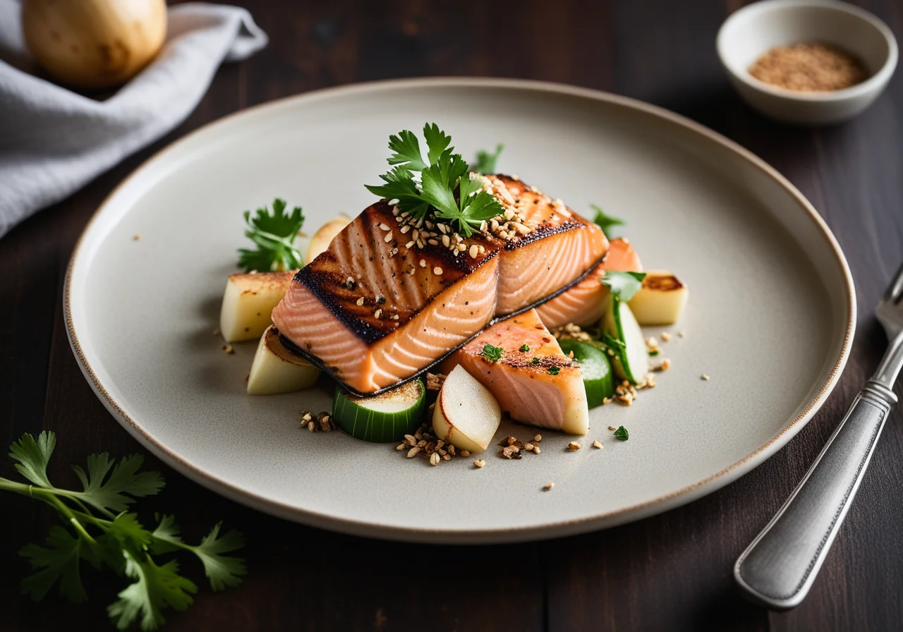 Salmon with Turnip Greens