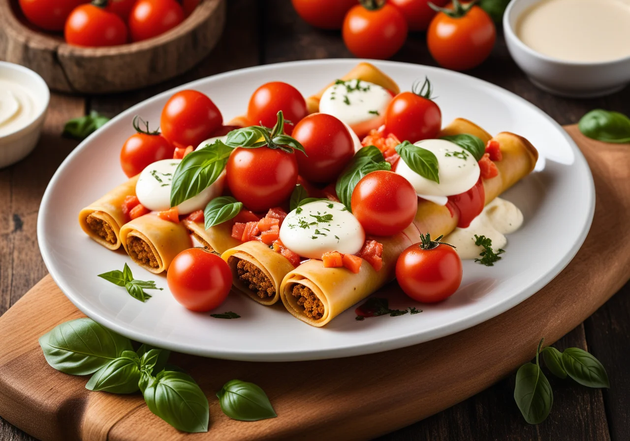 Salmon Cannelloni with Tomatoes and Mozzarella
