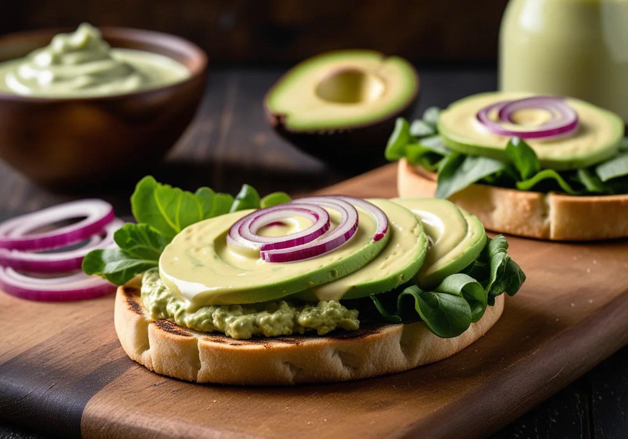 Vegetarian Wraps with Wasabi Cream, Avocado, Lettuce and Red Onion