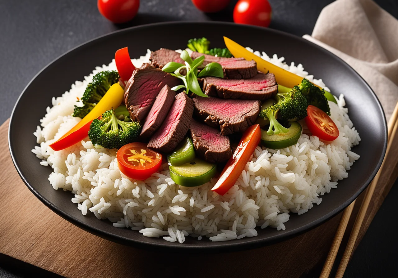 Rice Vegetable Stir‑Fry with Beef Fillet
