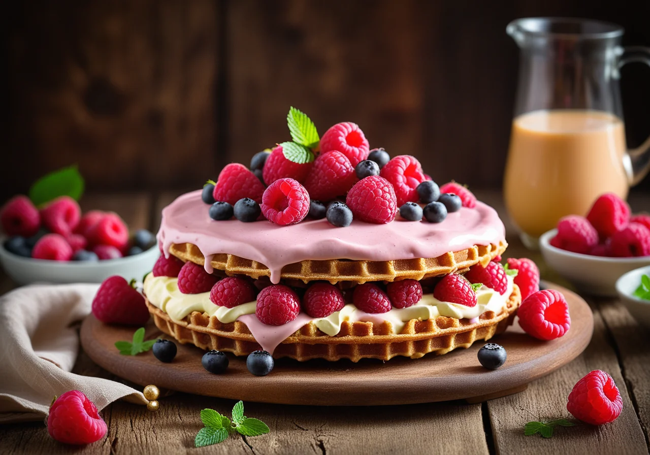 Waffle Cake with Berry Cream Cheese
