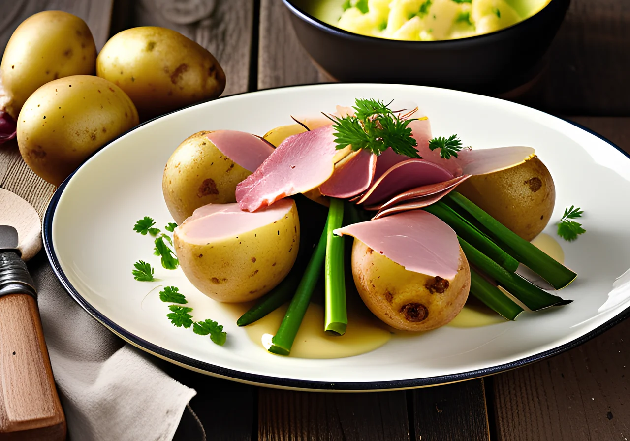 Boiled Potatoes with Leek and Ham