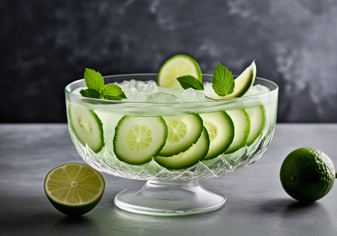 Waldmeister Bowle with Lime and Cucumber Slices