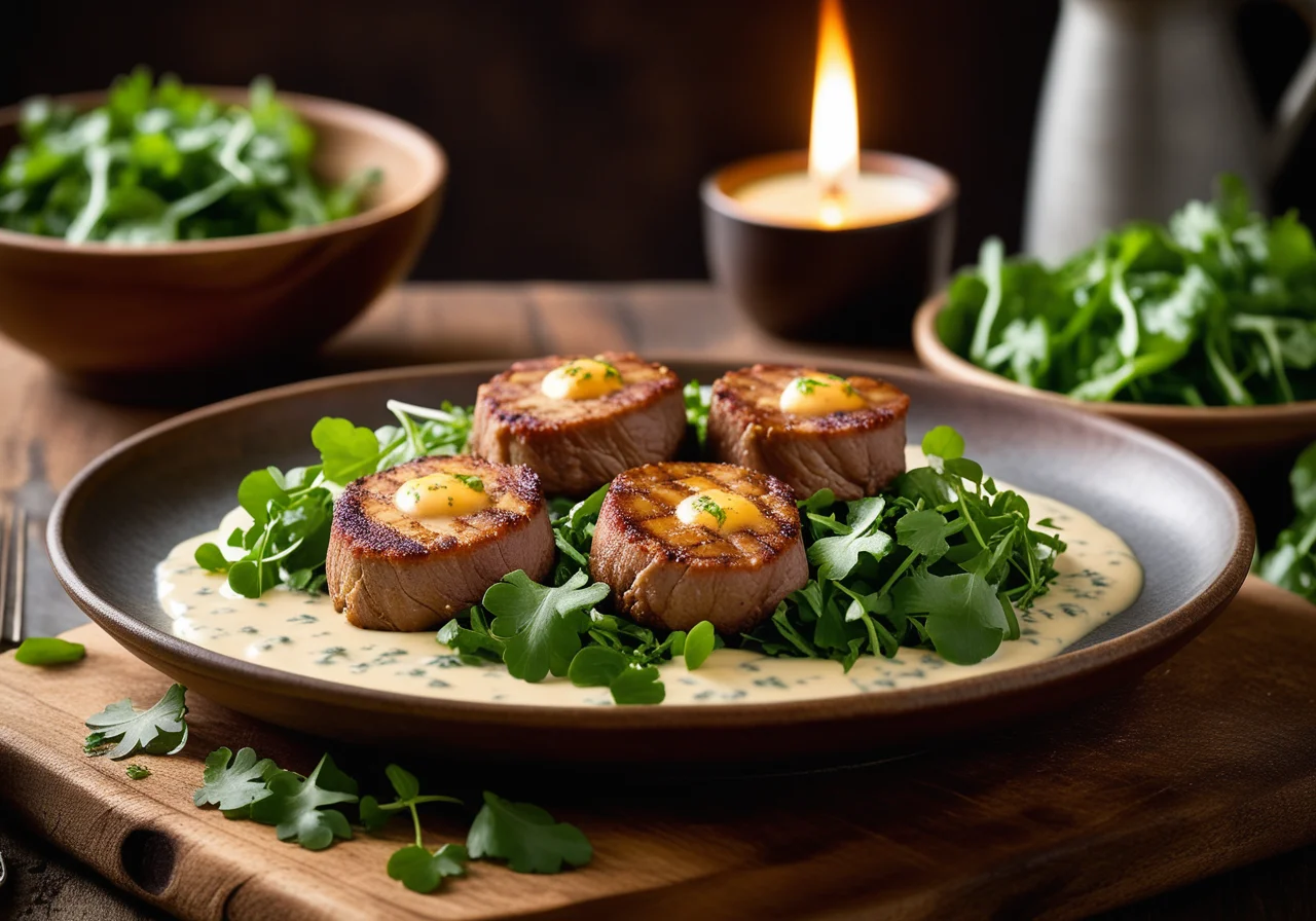 Medallions with Watercress and Baked Lettuce