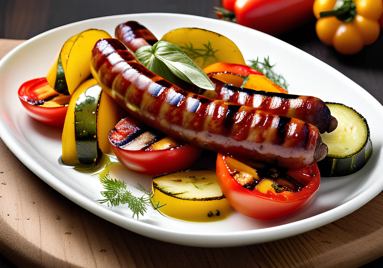 Nürnberger Rostbratwürstchen mit sommerlichem Gemüsesalat