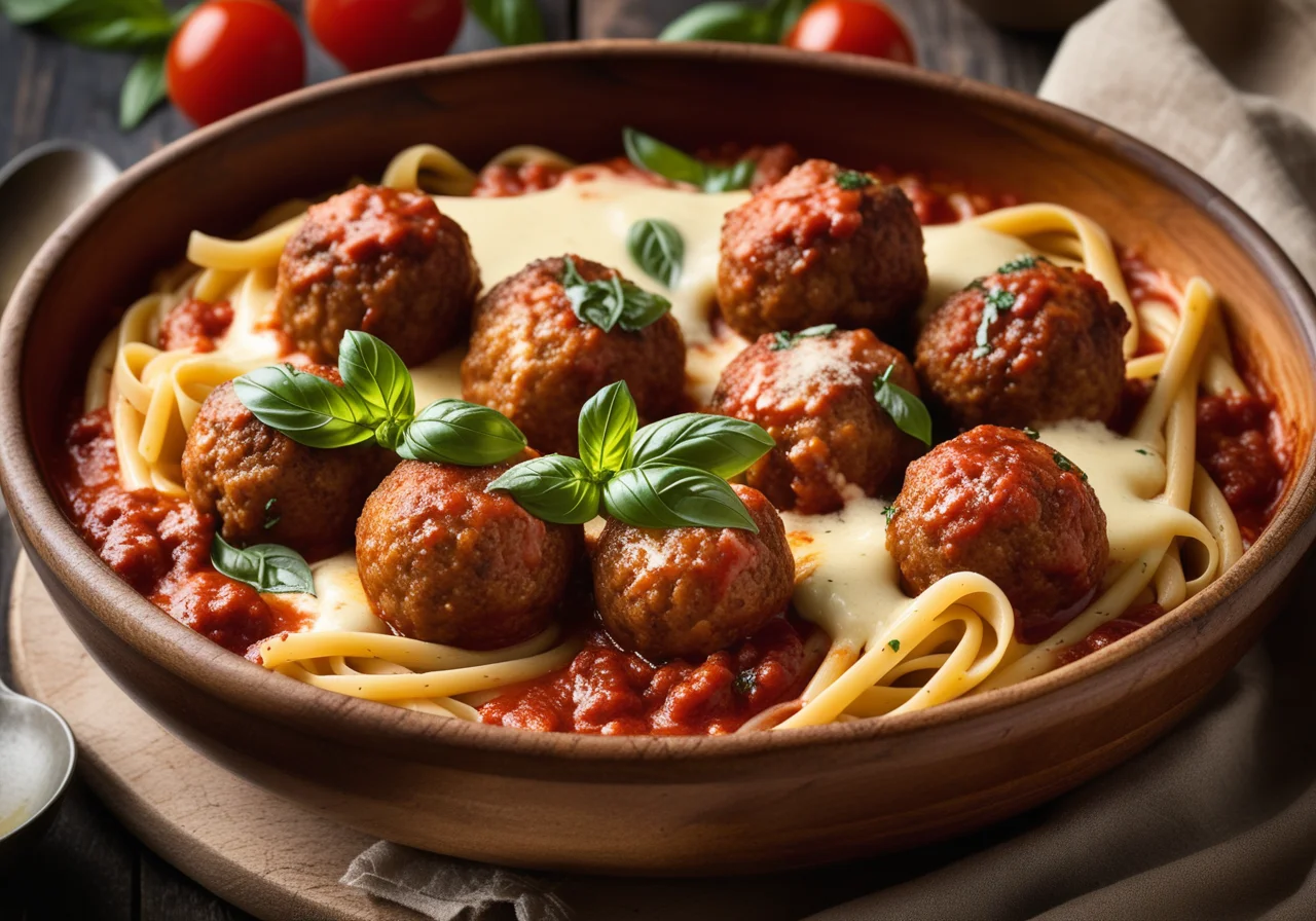 Pasta Gratin with Meatballs