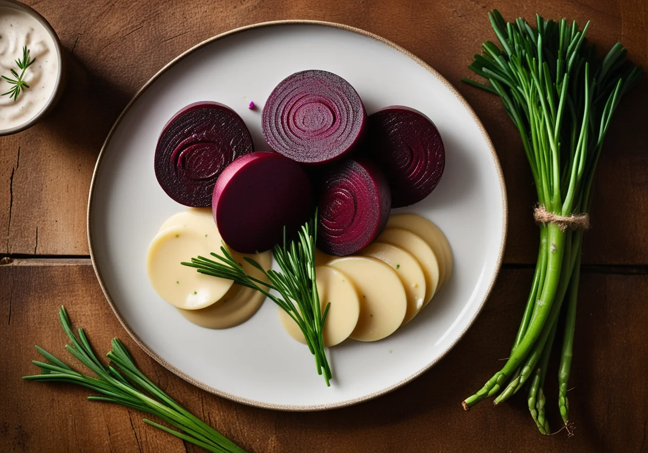 Oven Potatoes and Beetroot with Dip
