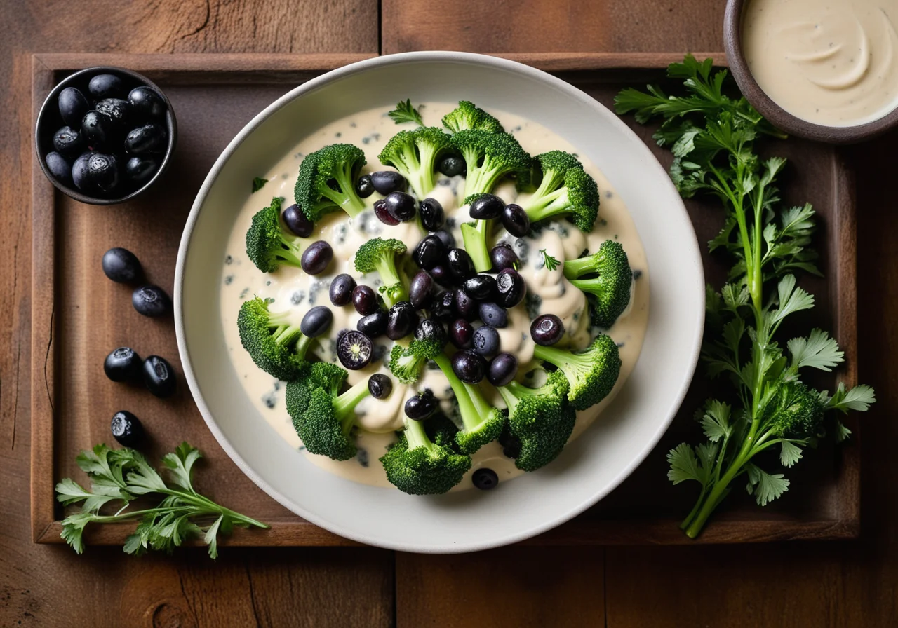 Broccoli Almonds in Cream Sauce with Olives