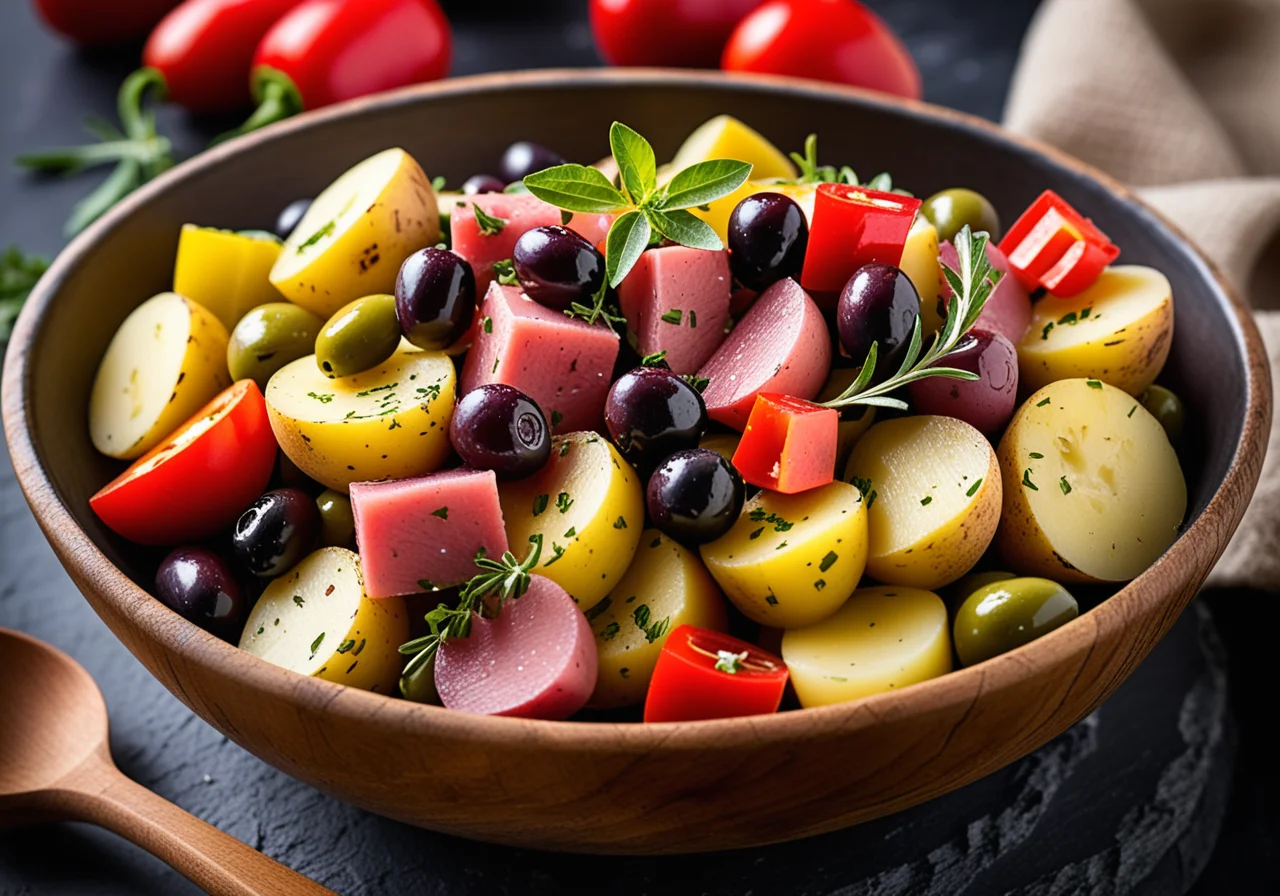 Mediterranean Potato Salad with Olives, Tuna and Bell Pepper