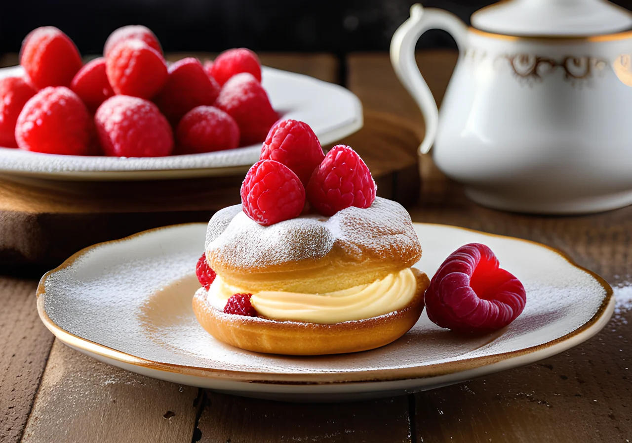 Choux Pastry with Mascarpone Cream and Fresh Raspberries