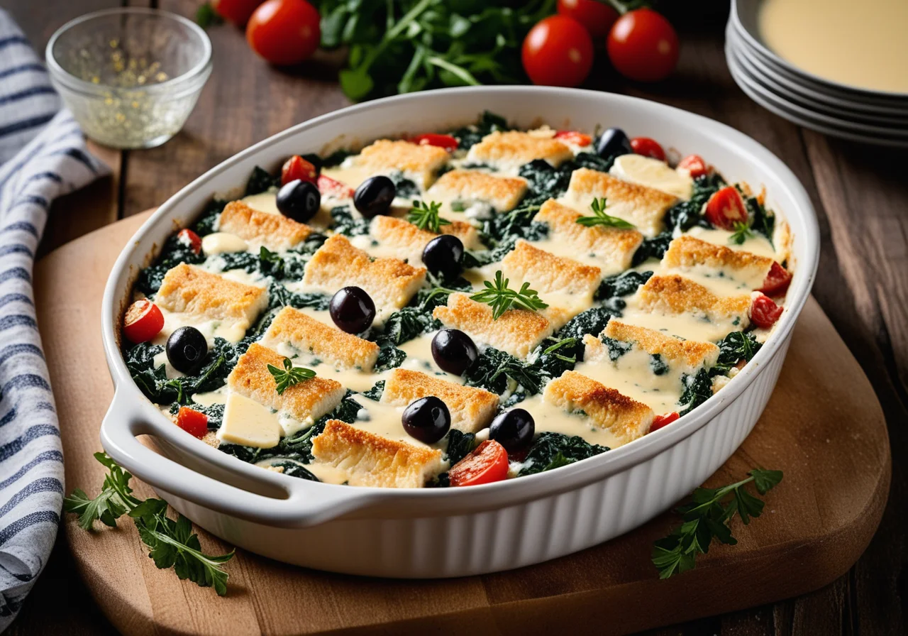Fish Spinach Casserole with Olives