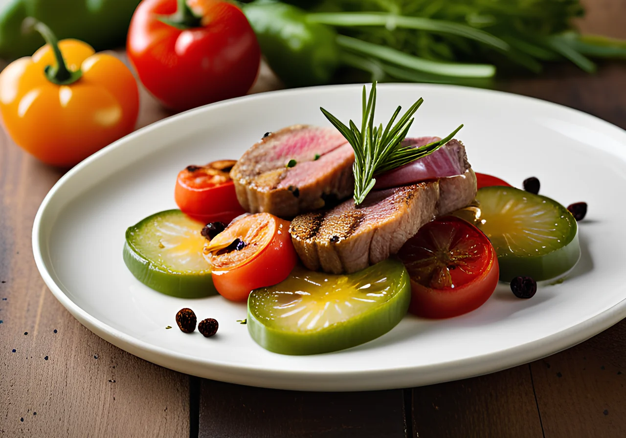 Pan‑Roasted Lamb Fillet with Bell Peppers