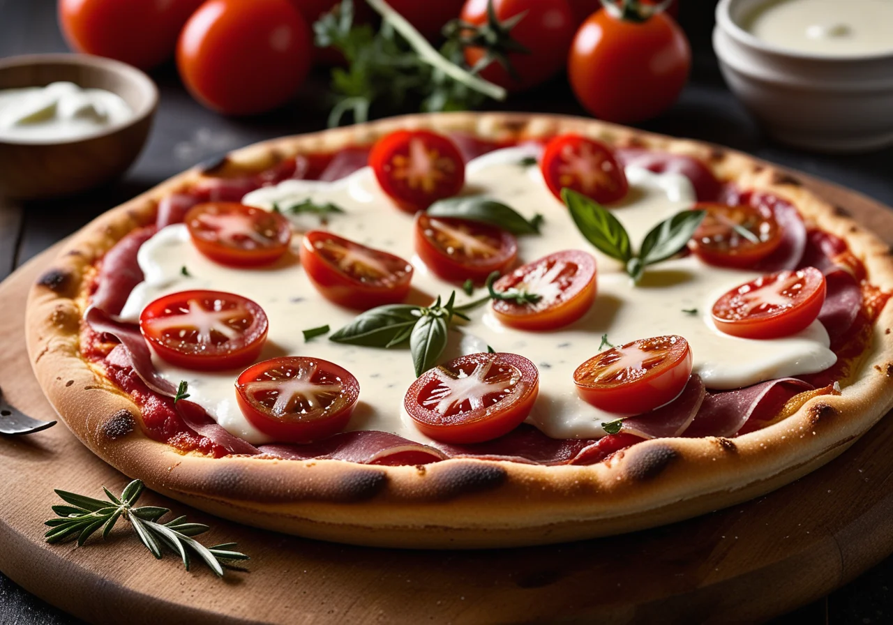 Pizza with spicy salami