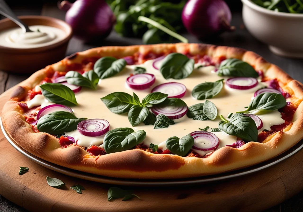 Cheese Pizza with Red Onions and Spinach