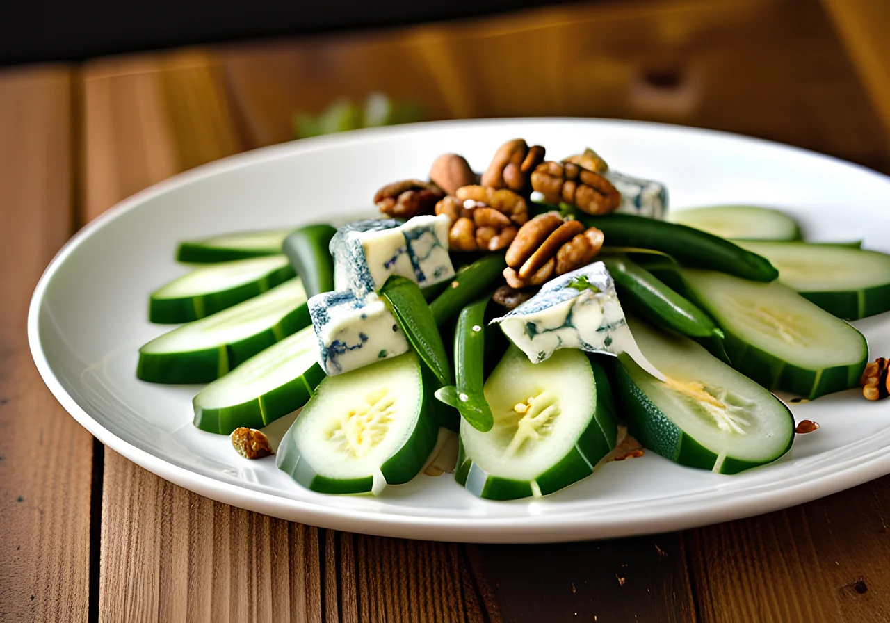 Bean Salad with Cucumbers, Cheese and Walnuts