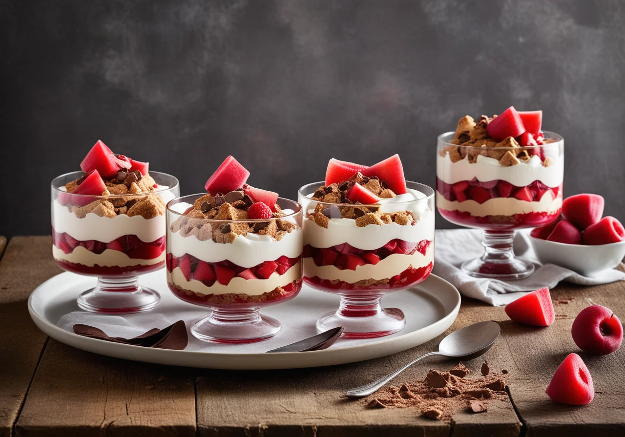 Rhubarb Trifle with Cream and Meringue