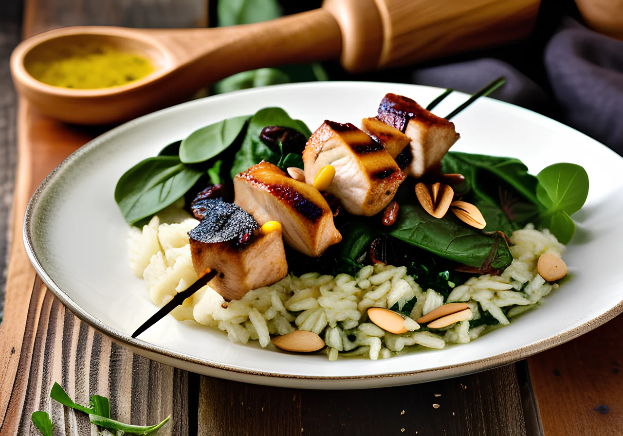 Turkey Skewers on Spinach Rice