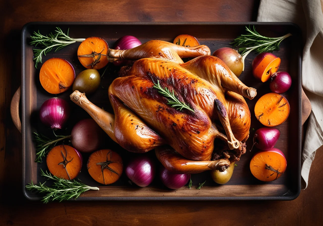 Roasted Game Hen with Bacon and Fruity Sauce