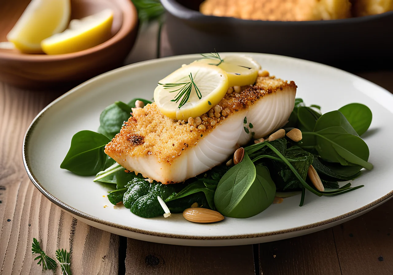 Baked Fish with Crust and Fennel Salad