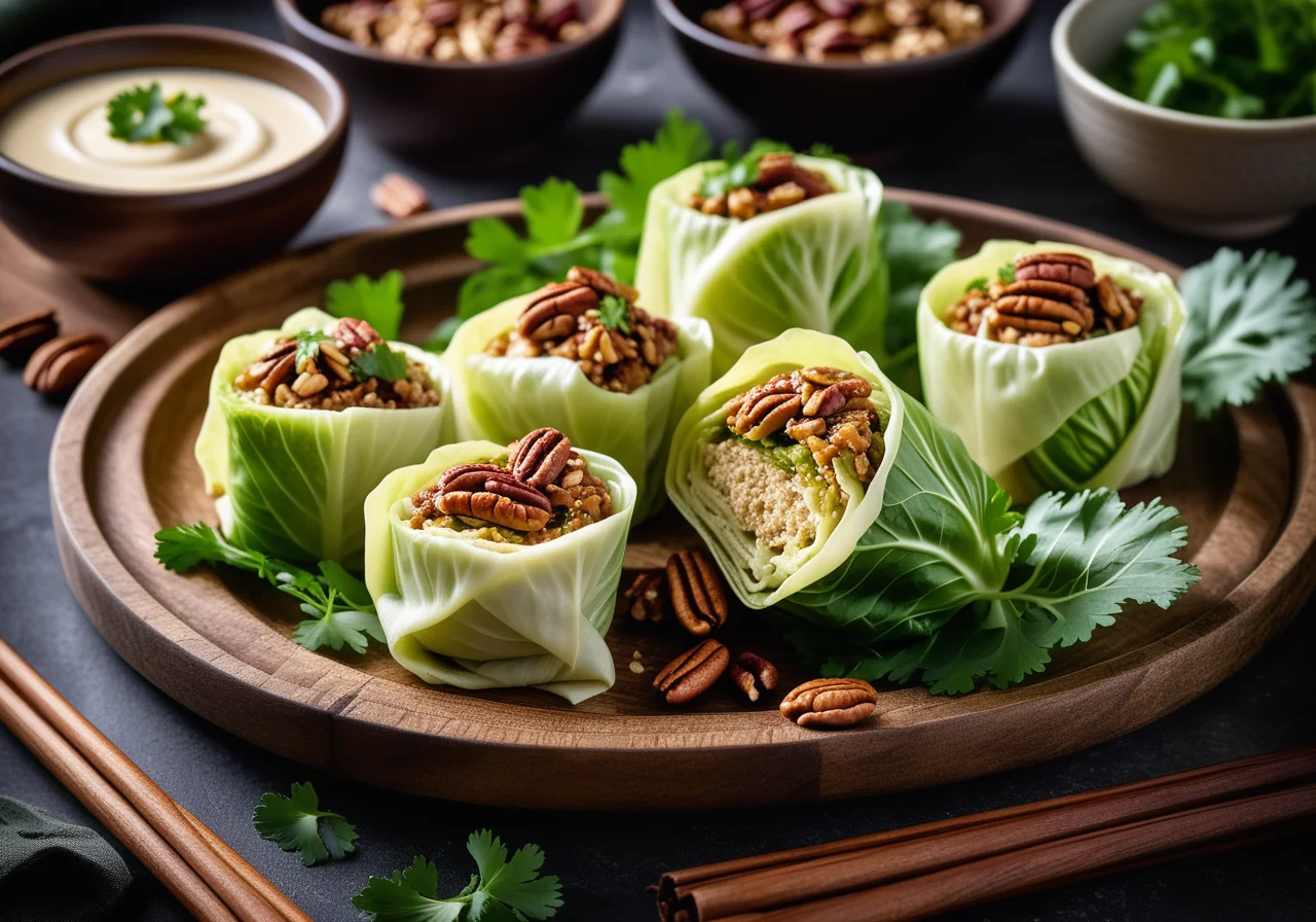 Chinese Cabbage Rolls with Tofu and Pecans