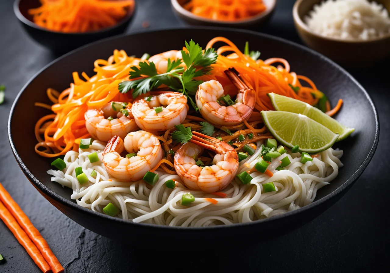 Asian Noodles with Leek and Scampi from the Wok